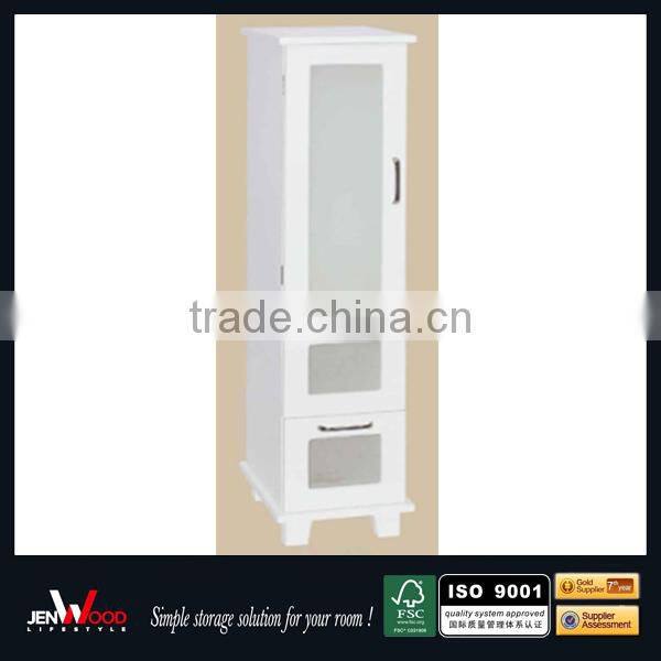 fog glass door with double drawers slim tall MDF bathroom units