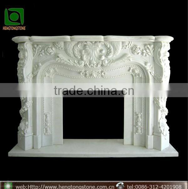 Hand Carved French Style White Marble Fireplace Mantel