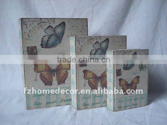 Linen Printing Storage Wooden Book Boxes