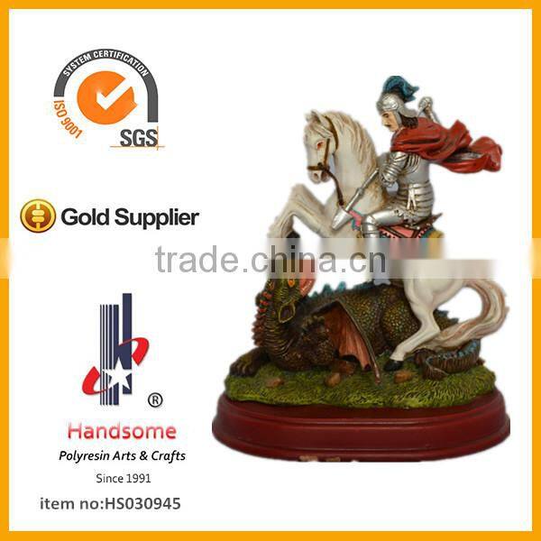 Polyresin Knight Resin Statue Kill Demon With Wooden Base