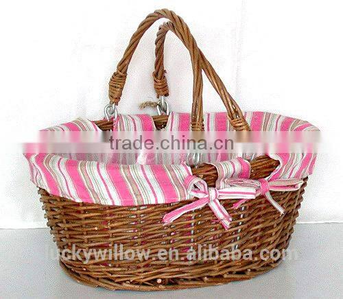 popular handmade wicker basket chest with gingham liner