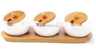 ceramic canister set with bamboo lids, bamboo spice set with ceramic jar, spice rack set