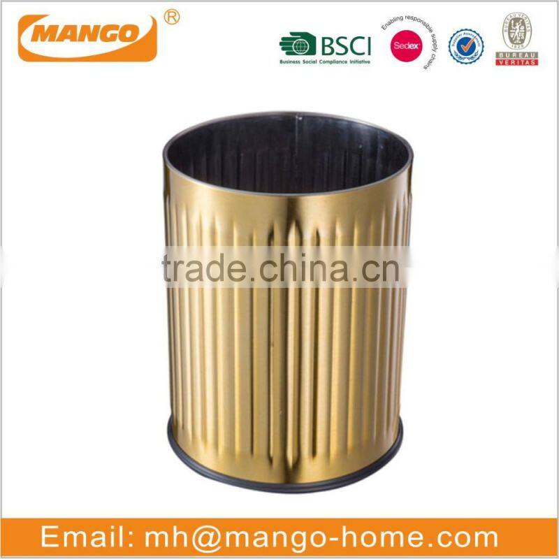Golden Stainless Steel Open Top Paper Trash Can