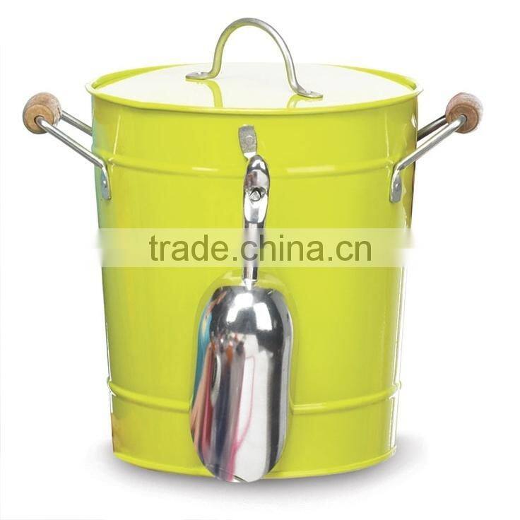 Wholesale Portable power coated metal ice bucket beer drink wine cooler with Scoop