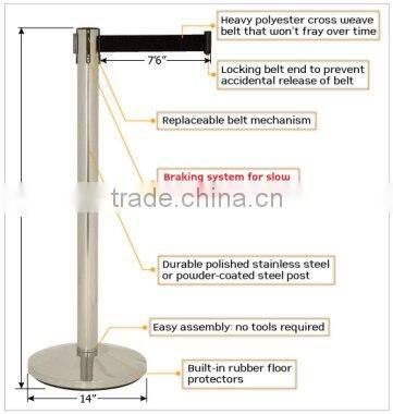 Silvery stainless steel outdoor traffic retractable crowd control barrier