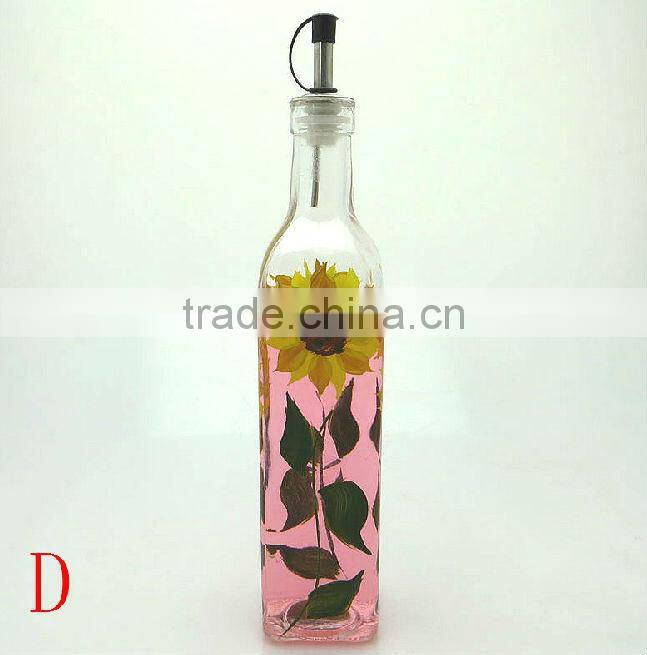 square glass oil bottle with printing
