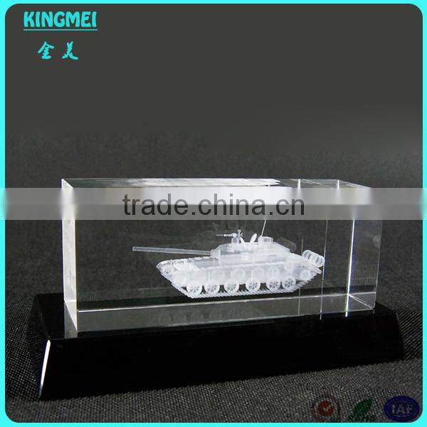 customized 3d crystal gift tank model with base K9 crystal engraving laser carved blank