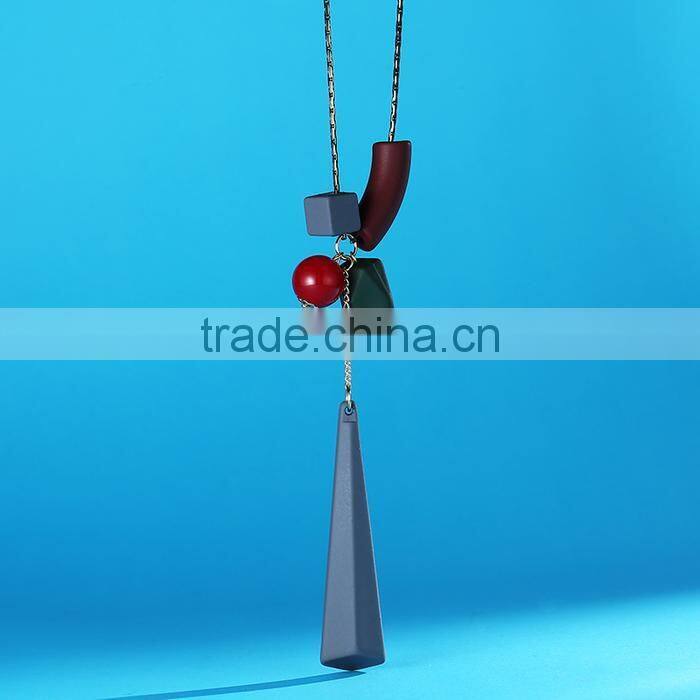 Europe America popular geometric pendant beads necklace rubber hand painted beads pendant long necklace