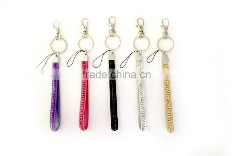 Promotion Gift PU Leather Lanyard with Crystal Gem, Swivel Snap Hooks, Key ring accembly, Acrylic Gem Key chain