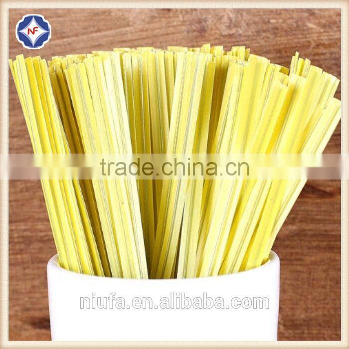 Adhesive plastic tin ties for reclosing coffe bag