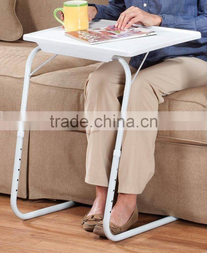 Indoor Durable White Adjustable Folding Tray Table