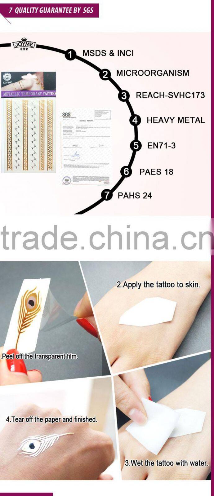 Fashion Body Temporary Metallic Tattoo Flash Gold Silver Tatoo Sticker