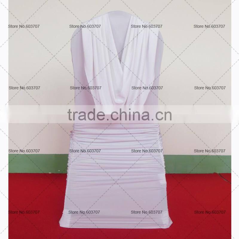 Newly Design High Quality Lycra Spandex Ruched Ruffled Chair Cover with Vanlance at Back for Wedding Party Decor