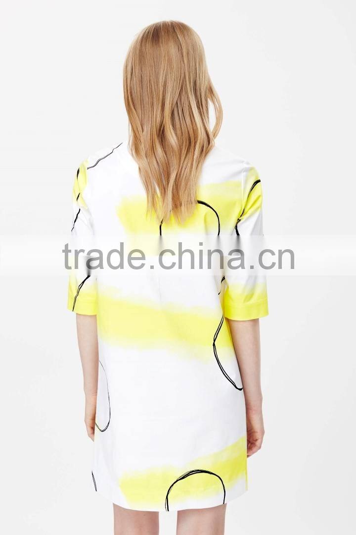 latest 3/4 sleeve cotton printed dress ladies western dress designs