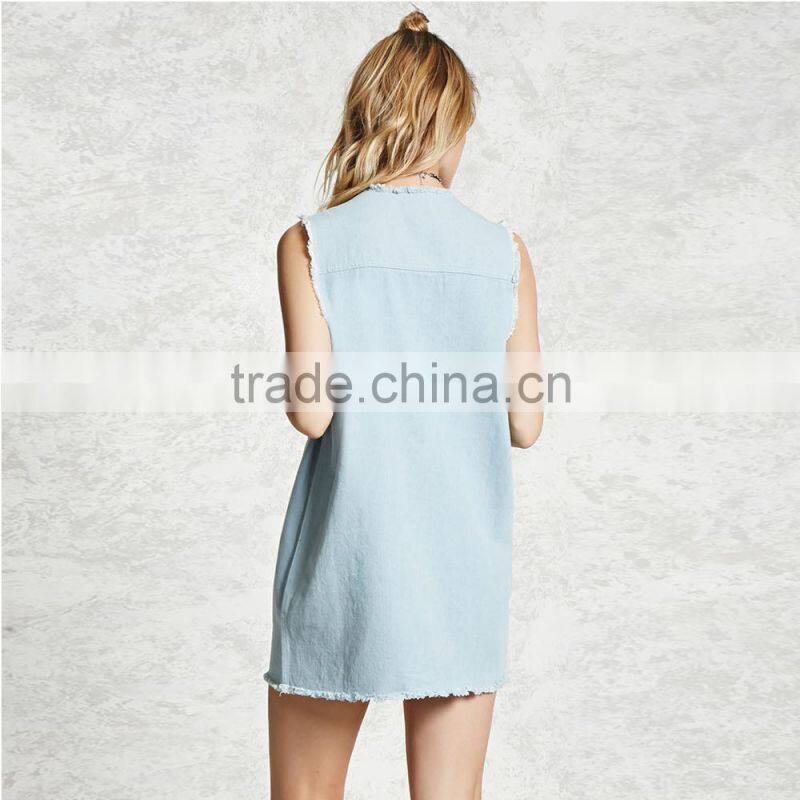Slim fit sleeveless denim woman casual dress