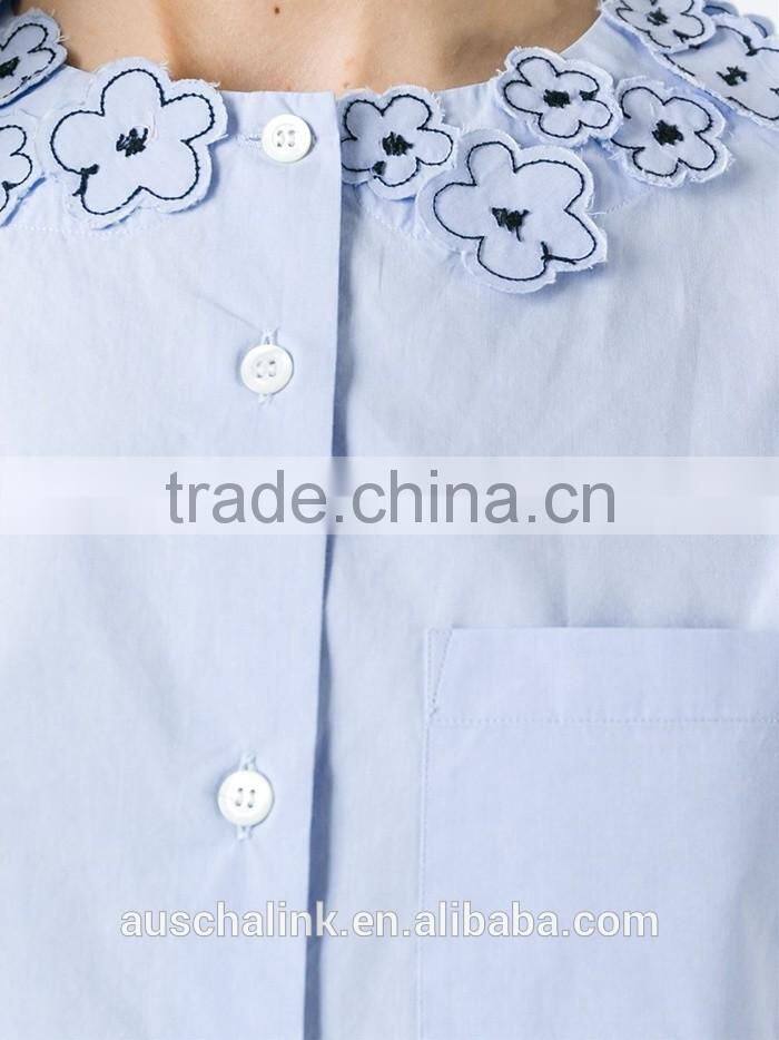 100% cotton girls flower embroidery shirt OEM service