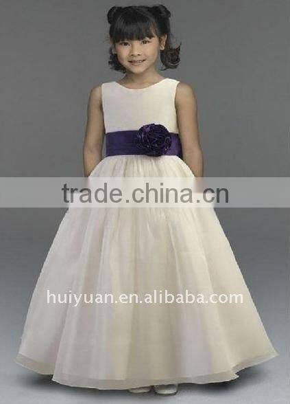 2011 White Organza And Purple Sash Children Party Dresses