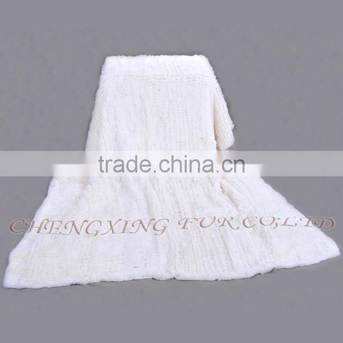 CX-D-95 European Fashion White Knitted Real Rex Rabbit Fur Blanket Area Rug For Living Room