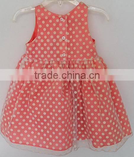 2016 cool girls pink color with white dot dress for summer