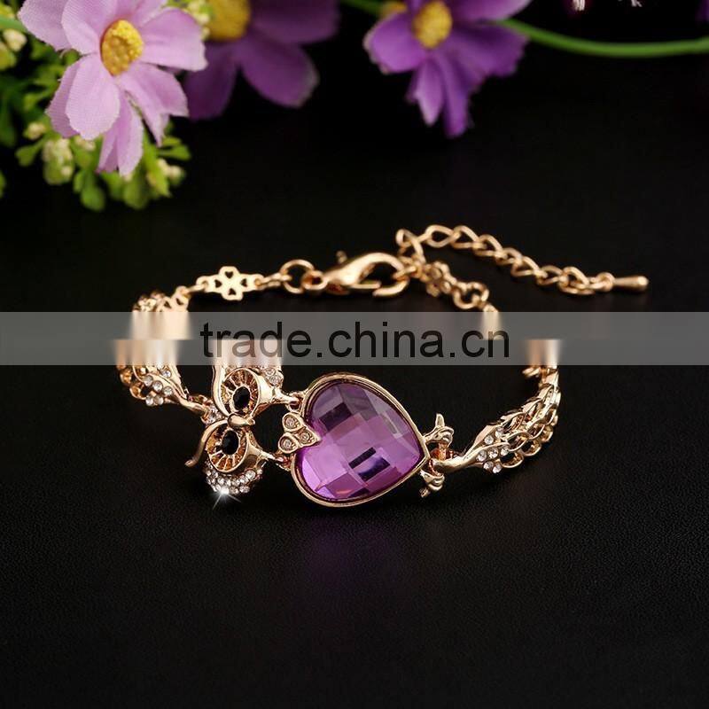 top quality fashion ruby stone crystal jewelry big crystal link bangle bracelet for anniversary
