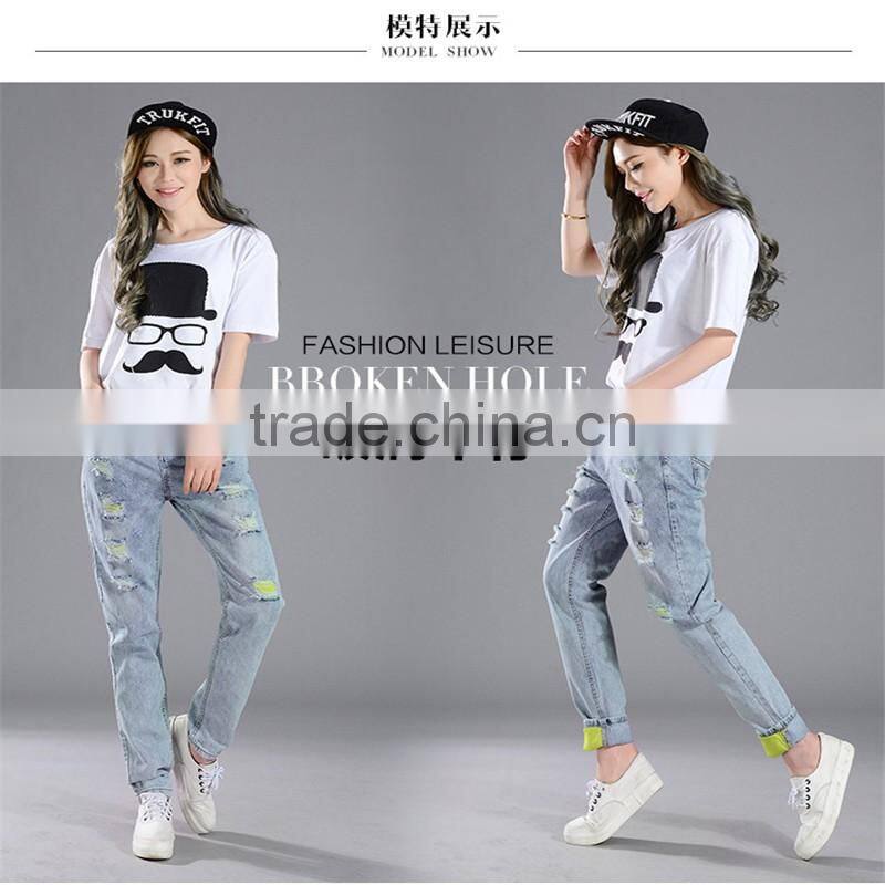 2016 new fashion brand blue jeans women Slim jeans female comfortable stretch pencil pants hole beggar women