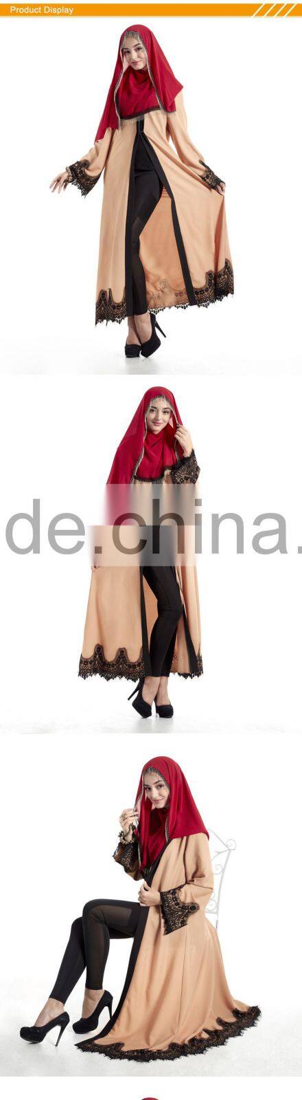 Zakiyyah E006 New arrival islamic brown open coat pictures abaya sleeve with Lace Adornment of latest gowns designs in dubai