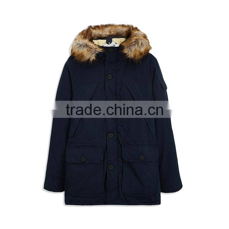 Men Winter Polyester Made Padded Quilting Jacket With Fur Hood