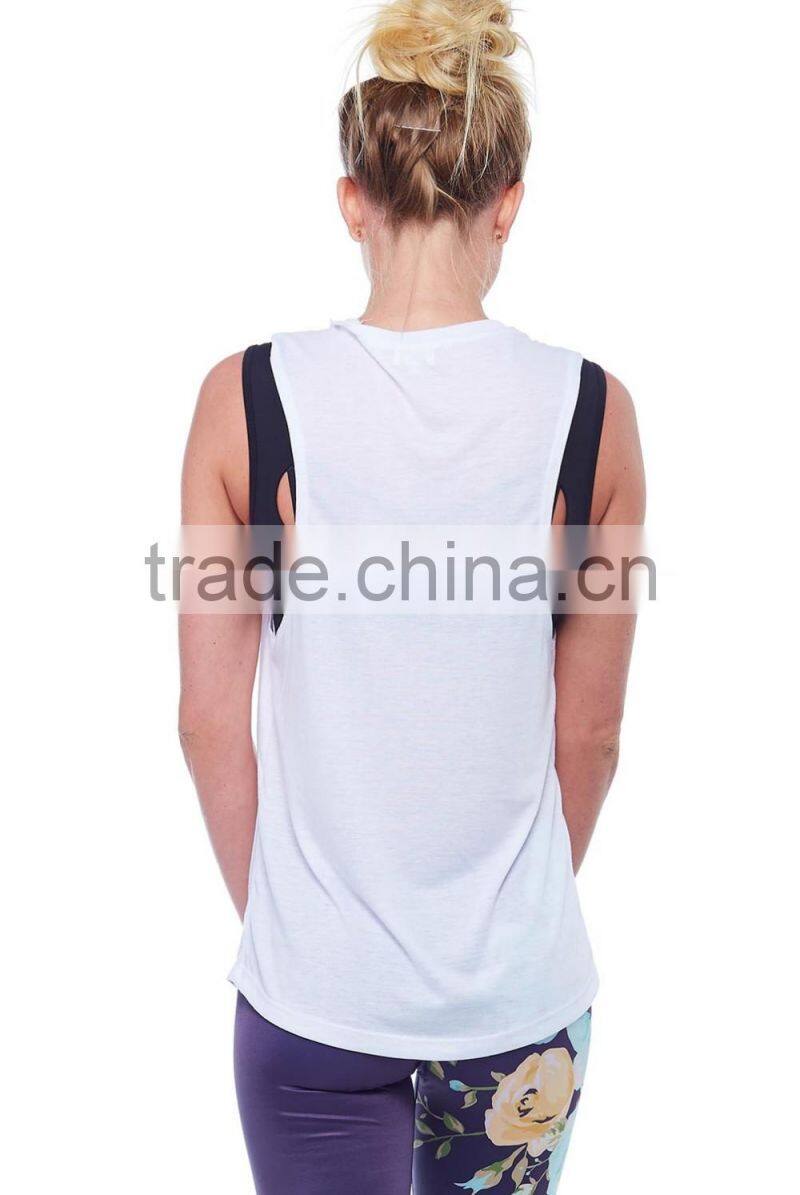 Ladies wholesale plain white gym racer back tank tops