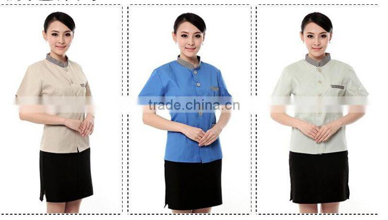 custom perfect fit chinese restaurant nice design hotel housekeeping uniform in guangzhou