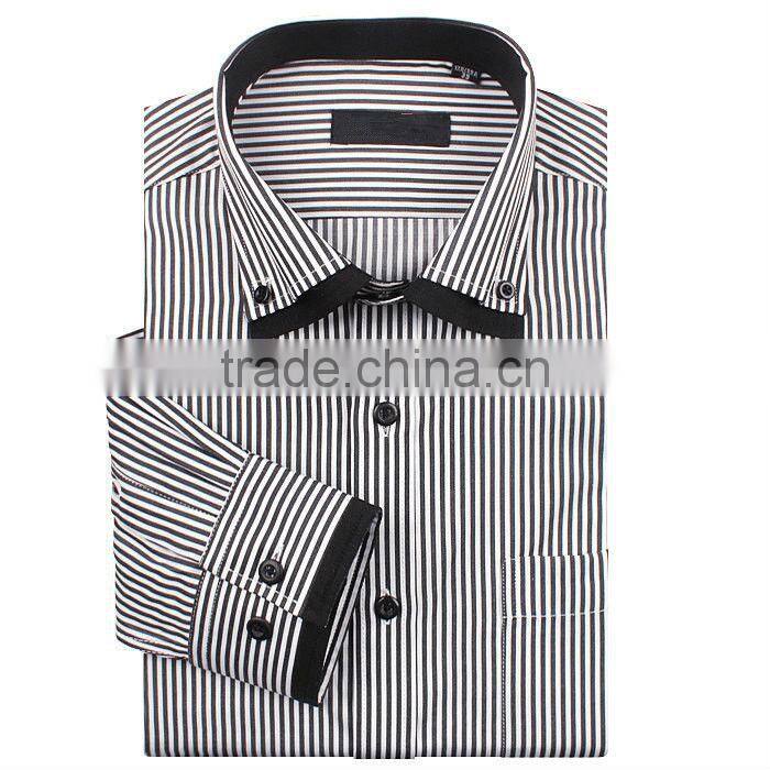 100%cotton high quality long sleeve purple striped mens casual shirts with double collar and one pocket