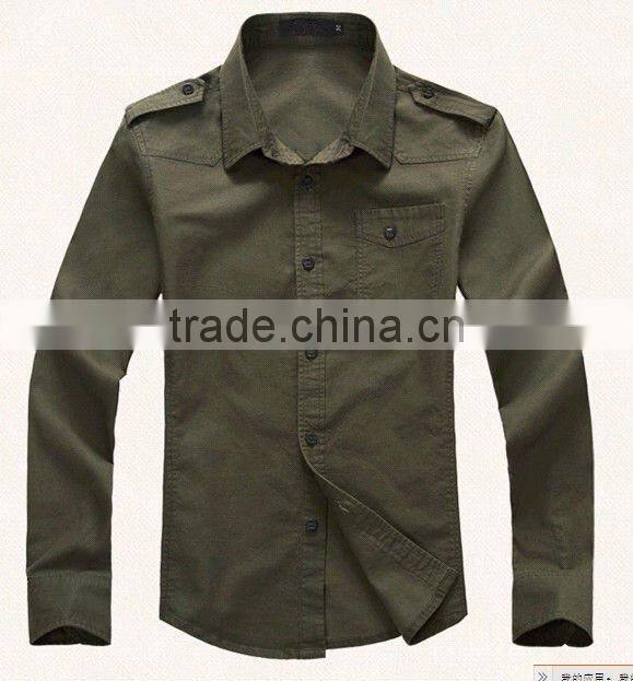 New Elegant Khaki 100%Cotton Men fancy casual Shoulder strap shirt with square collar