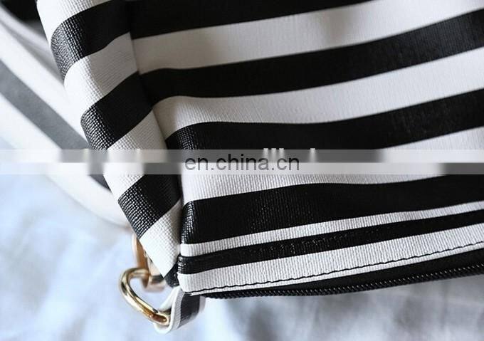 Fashion lady woman black white striped travel bag