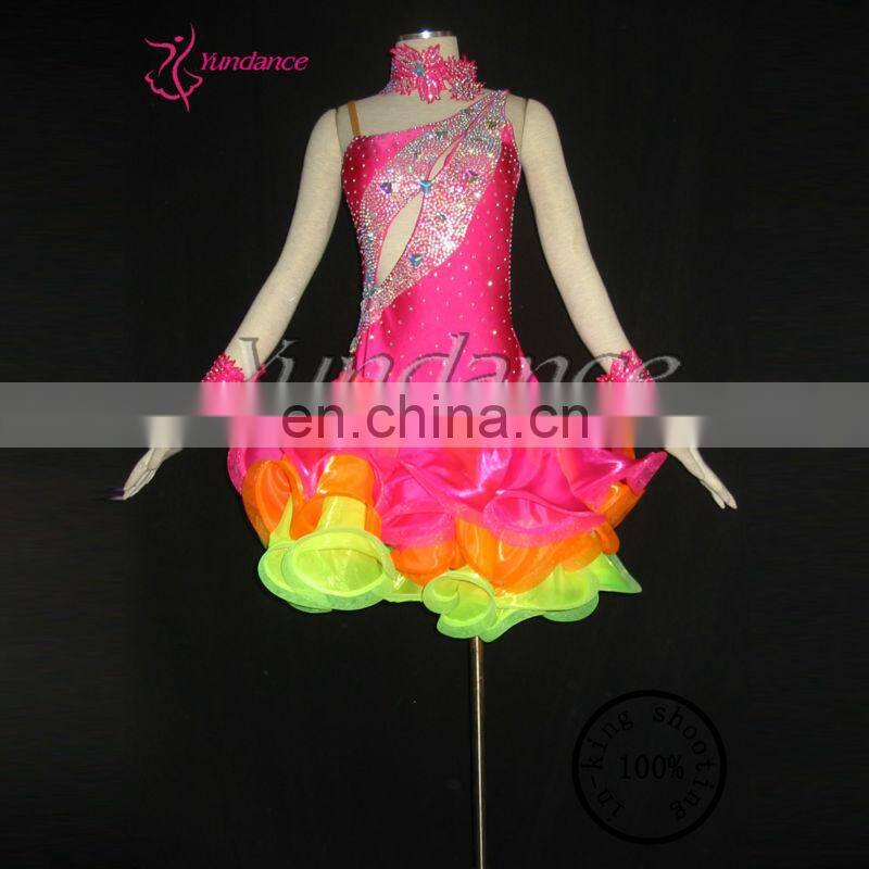 L-11115 Lady's ostrich feather latin salsa dance dress