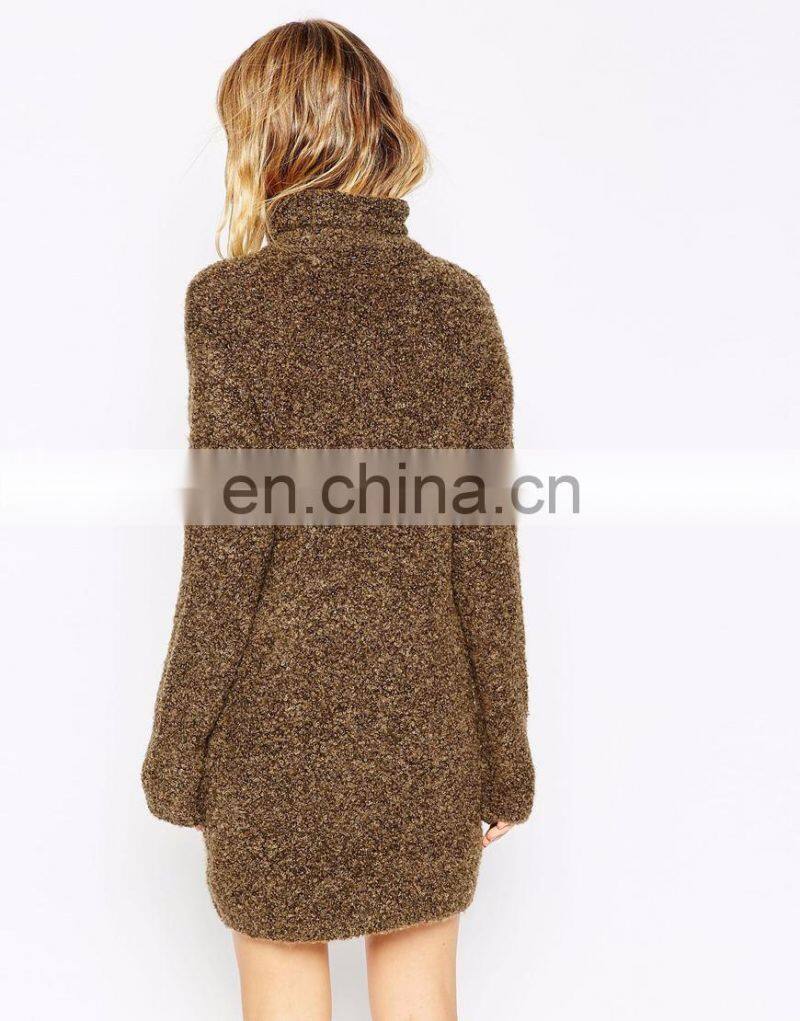 High neck lady winter wool sweater dress pullover design