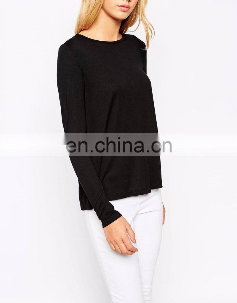 Euro style causal long sleeves ladies blouse designs in black color