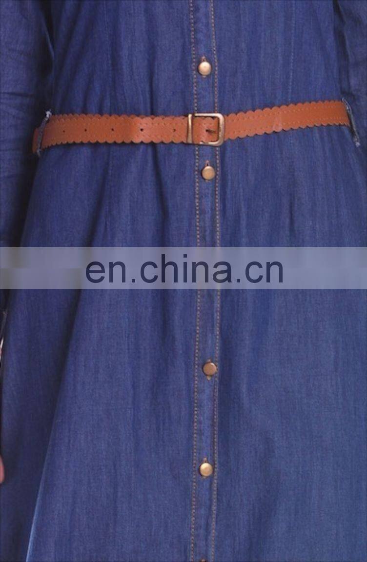 Latest fahsion dress women muslim long sleeve with belt