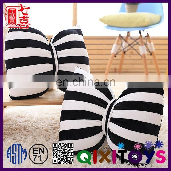 High quality stripe ribbon plush flat knit stripe fabric pillow