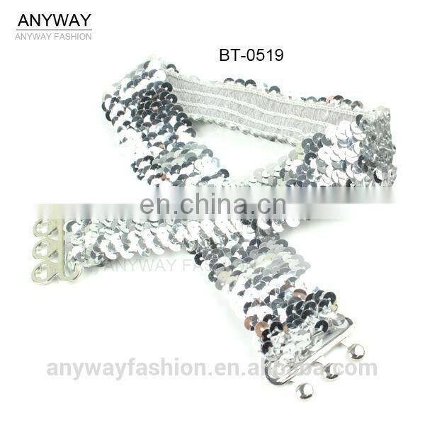 Fashion glister silver sequin waist belt elastic