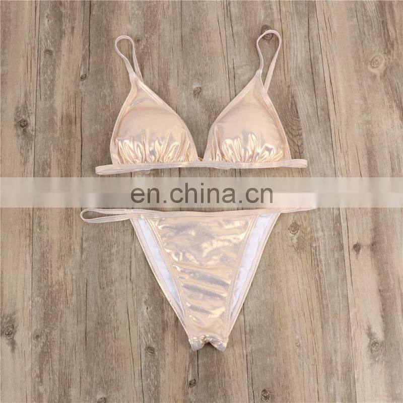 New Gold-stamped Bikini Sexy Pure-color Lady's Split Swimming Suit with Brassiere Cushion