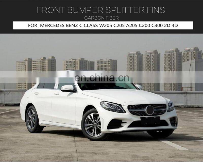 W205 Front Canards with Carbon Fiber Fog Lamp Vents for Mercedes Benz A205 C205 C43 AMG Sport 19-20