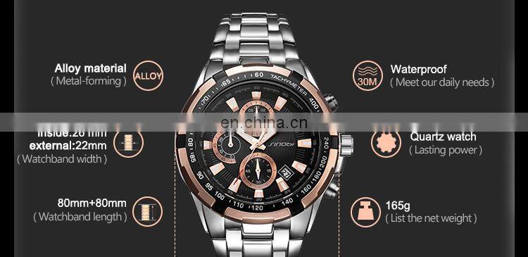 Sinobi Cool Chronograph Watch For Man Full Steel Band Wristwatch China Supplier Original Designer Reloj S9720G