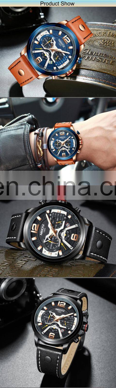 NIBOSIop Brand Man Watches with Chronograph Sport Waterproof Clock Military Luxury Men's Watch Analog Quartz
