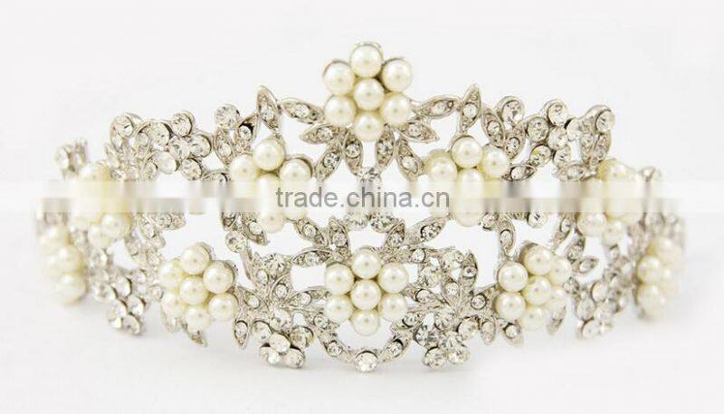 2015 Direct Manufacturer Elegant pearl alloy wedding crown for bride