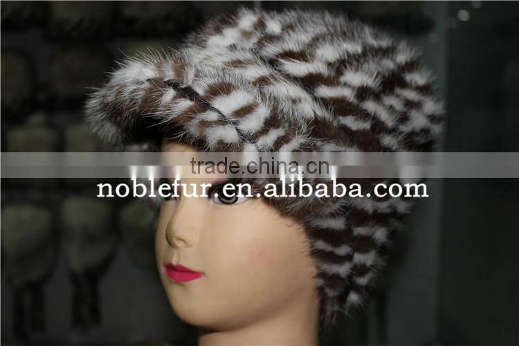high quality fancy mink fur and fox fur ball/pretty knitted headwear with pompom