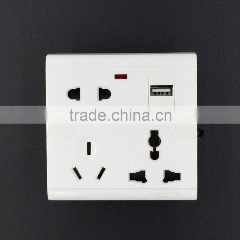 China manufacturer multifunctional eu/aus/us/uk wall socket with 5v usb socket, neon indicator