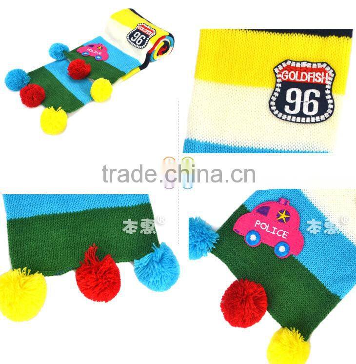 Wholesale Fashion Boys Girls Children Autumn Winter Knitted Scarf with Colorful Balls