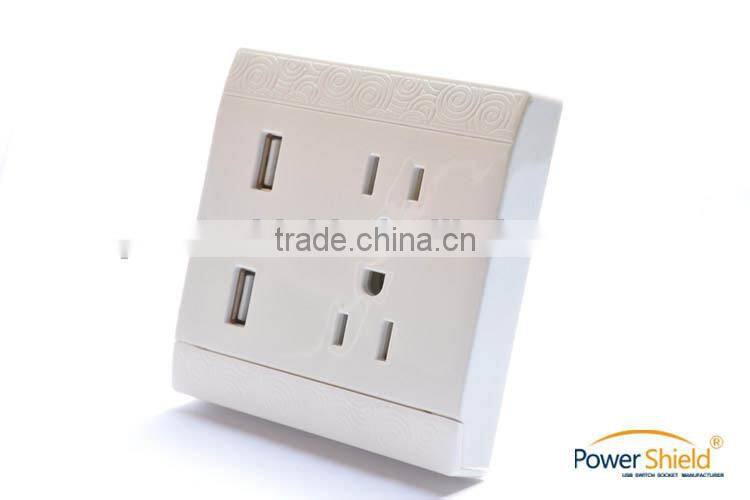 2015 latest Type A/B America 1 AC power jack outlet + 2 DC USB wall Socket 5V / 4.8A UL FCC ETL
