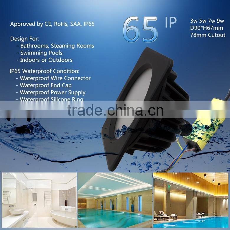 Dongguan LED Light Downlights Black Color Round or Square 78mm Cutout 7W IP65 Waterproof LED Downlight