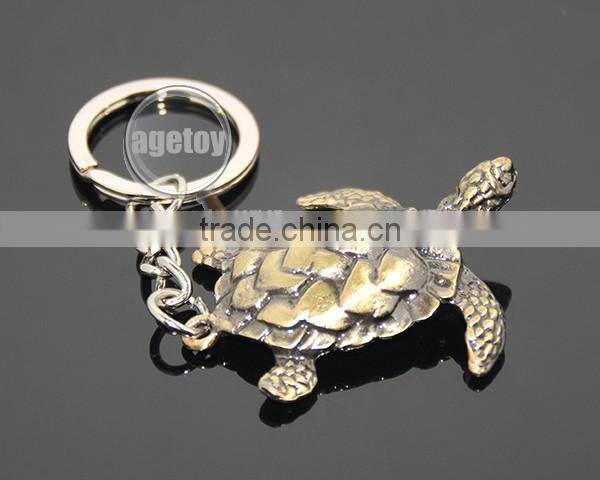 Three-dimensional Tortoise Shaped Zinc Alloy Plated Bronze Metal Sea Green Turtle Keychain