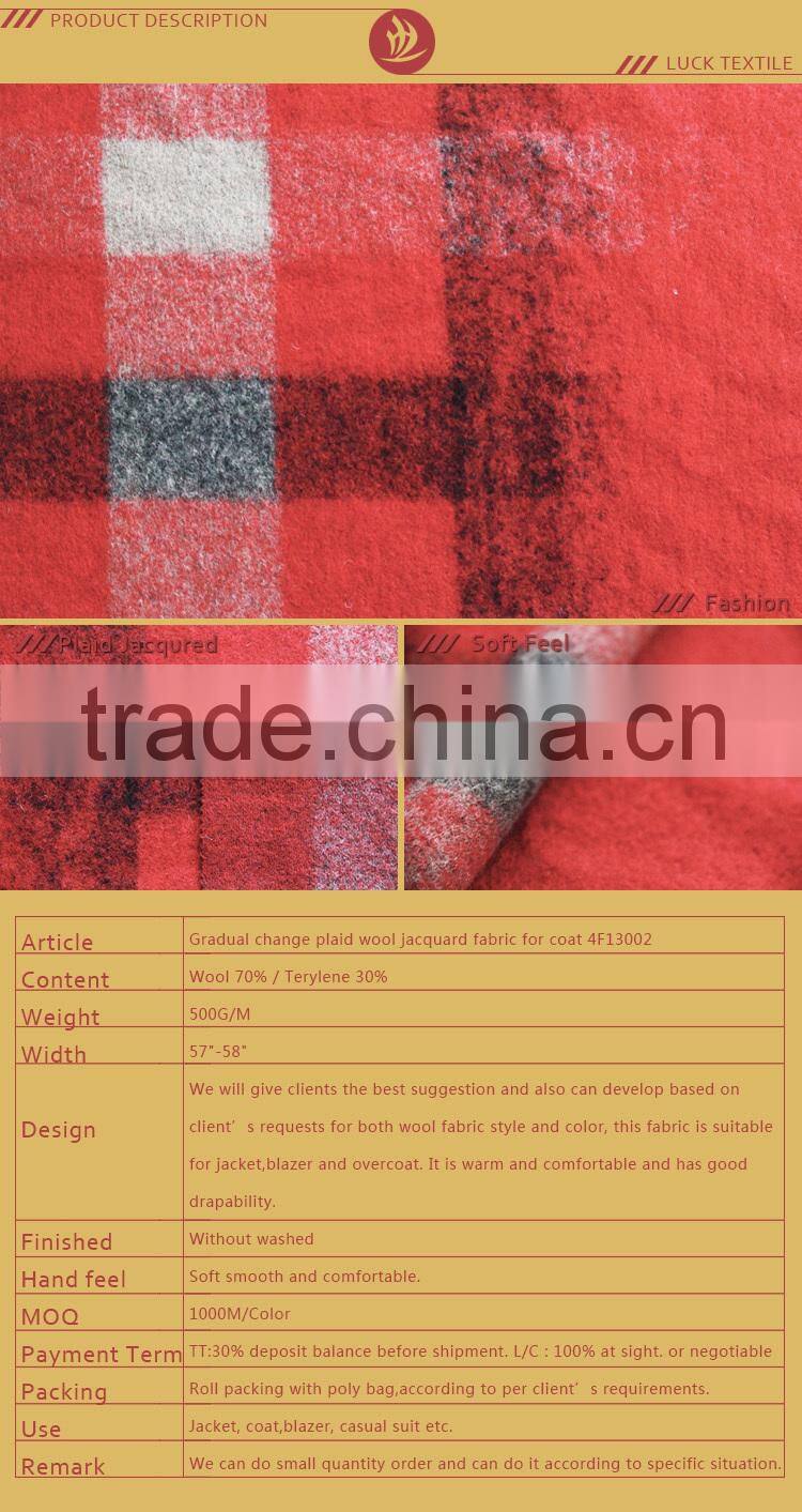 Gradual change plaid wool jacquard fabric for coat